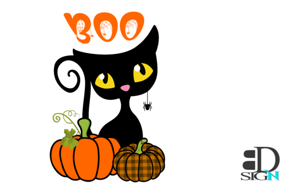 About a Boo Cat with Plaid Pumpkin